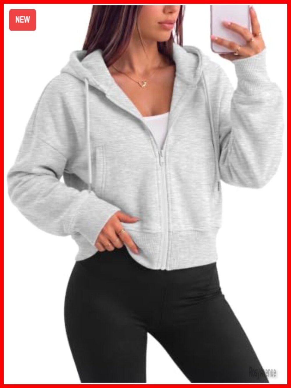 Womens Zip Up Cropped Hoodie Drop Shoulder Cotton Polyester Sweatshirt